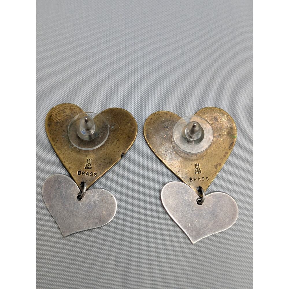 JAMES AVERY STERLING SILVER AND BRASS HEART AND DIAMOND DANGLE EARRINGS - Picture 2 of 3